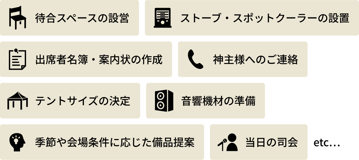 その他のご用意可能な設備・備品（一例）